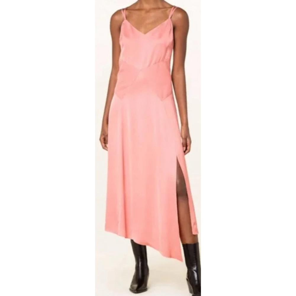 NWT Ted Baker Odinne Panelled Dress Asymmetrical Pink satin flowy party rare US0